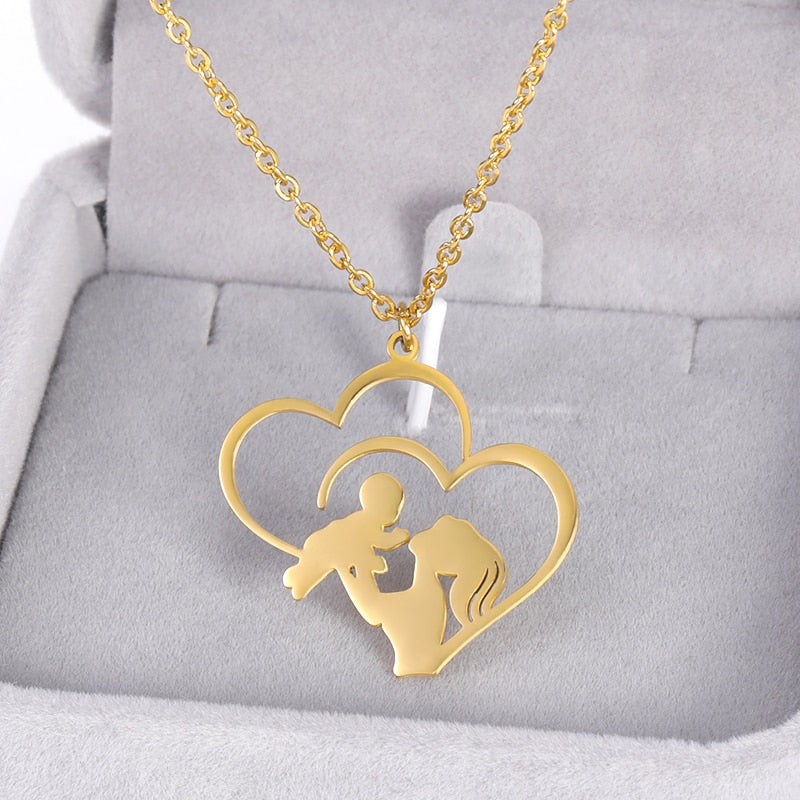 Mother Baby Heart Charm Pendant Necklaces