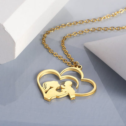 Mother Baby Heart Charm Pendant Necklaces