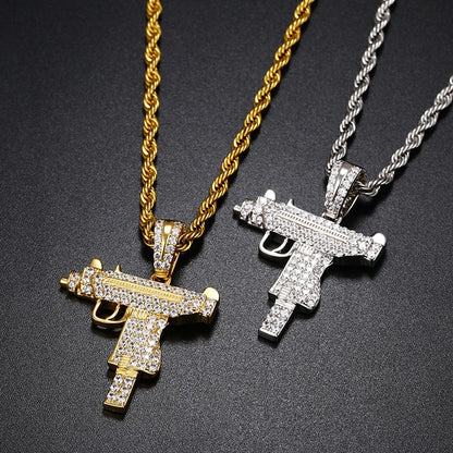 925 Sterling Silver Pendant Submachine Gun Necklace Zirconia