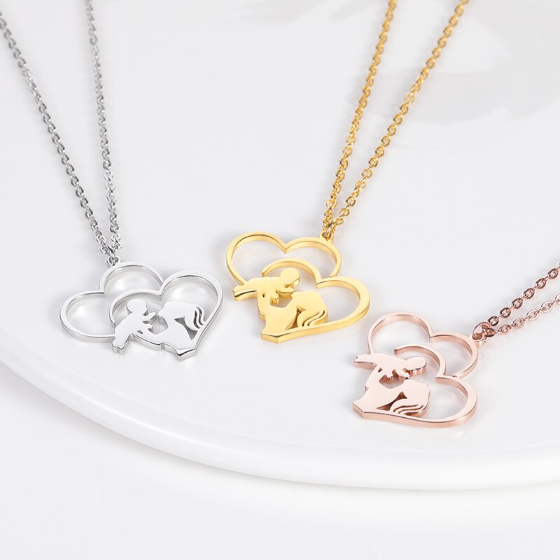 Mother Baby Heart Charm Pendant Necklaces