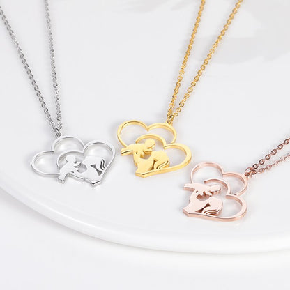 Mother Baby Heart Charm Pendant Necklaces