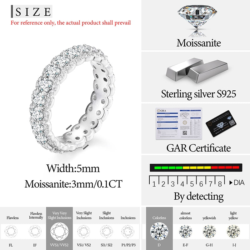 3mm VVS Moissanite Band Ring  925 Sterling Silver