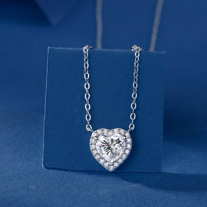 Love Heart 1.0ct Certified Moissanite Diamond Necklace Silver 925