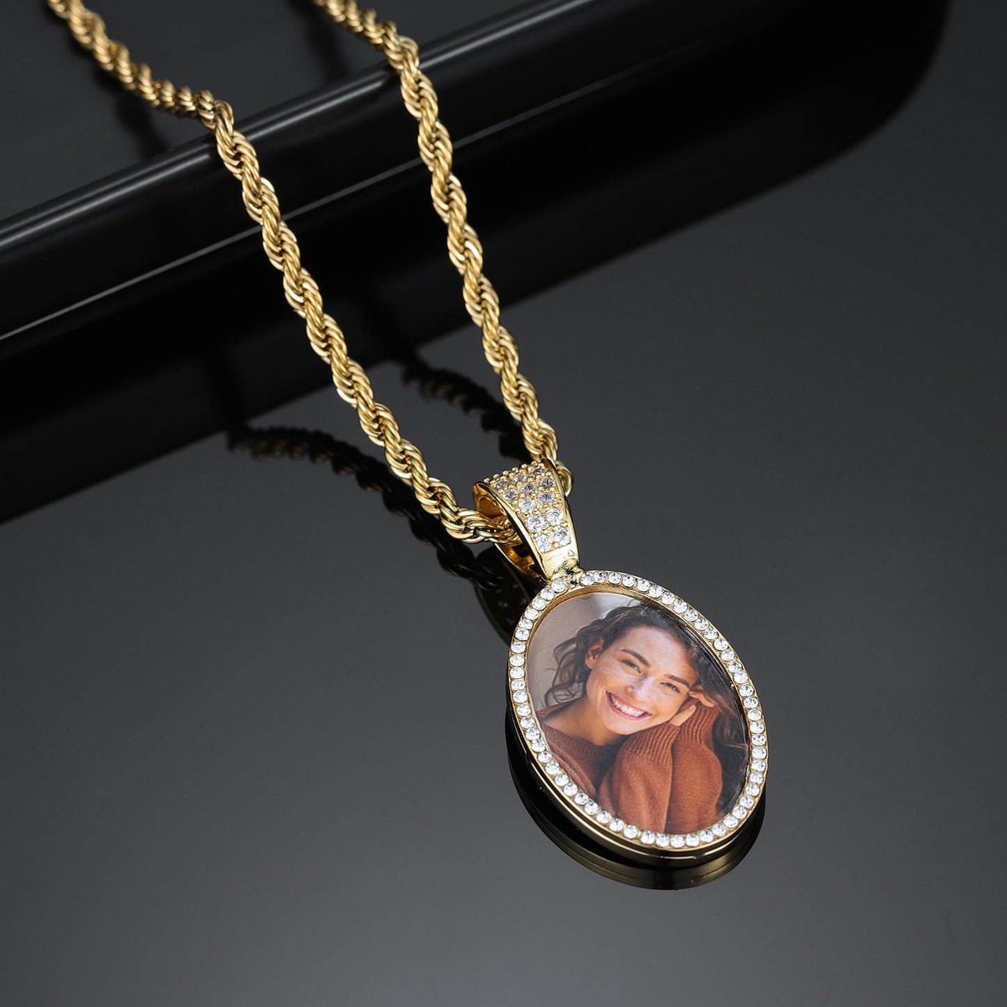 Custom Photo Pendant Necklace 18K Gold Plated  (Base Stainless Steel)