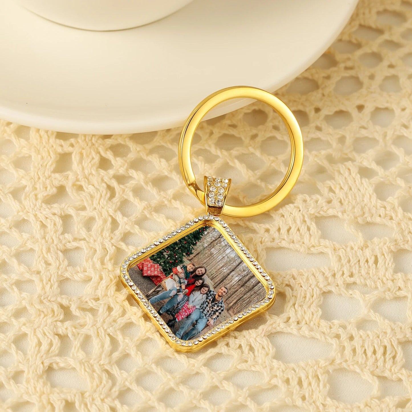 Custom Photo Key Chain Picture Jewelry 18k Gold Plated