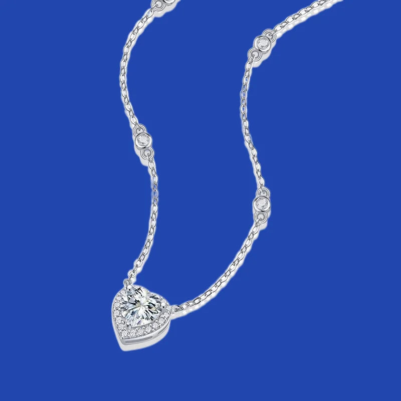 Love Heart 1.0ct Certified Moissanite Diamond Necklace Silver 925