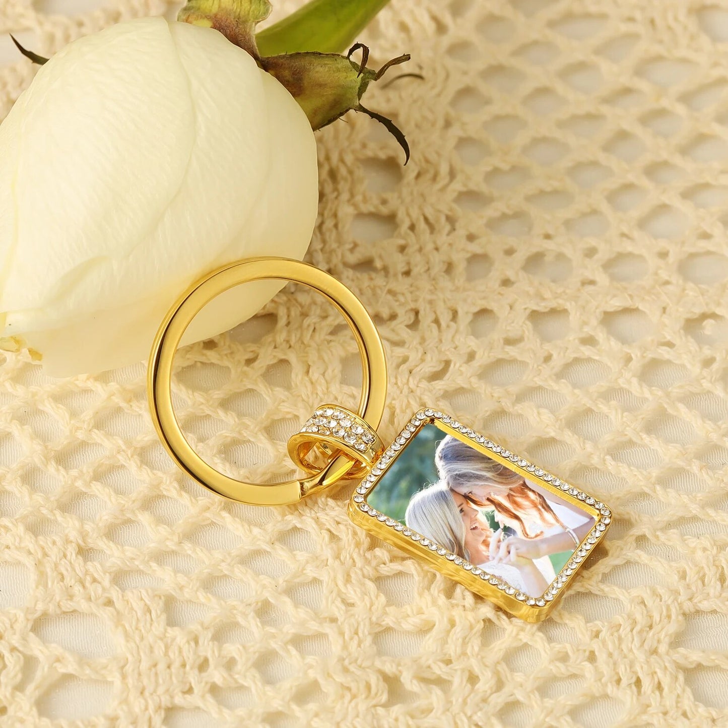 Custom Photo Key Chain Picture Jewelry 18k Gold Plated