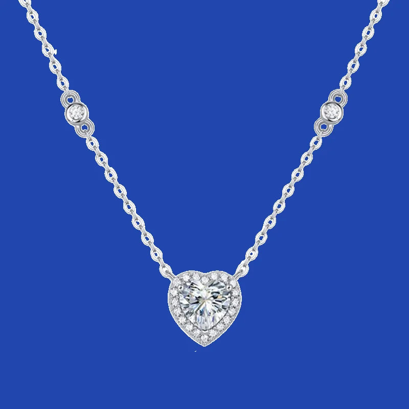 Love Heart 1.0ct Certified Moissanite Diamond Necklace Silver 925