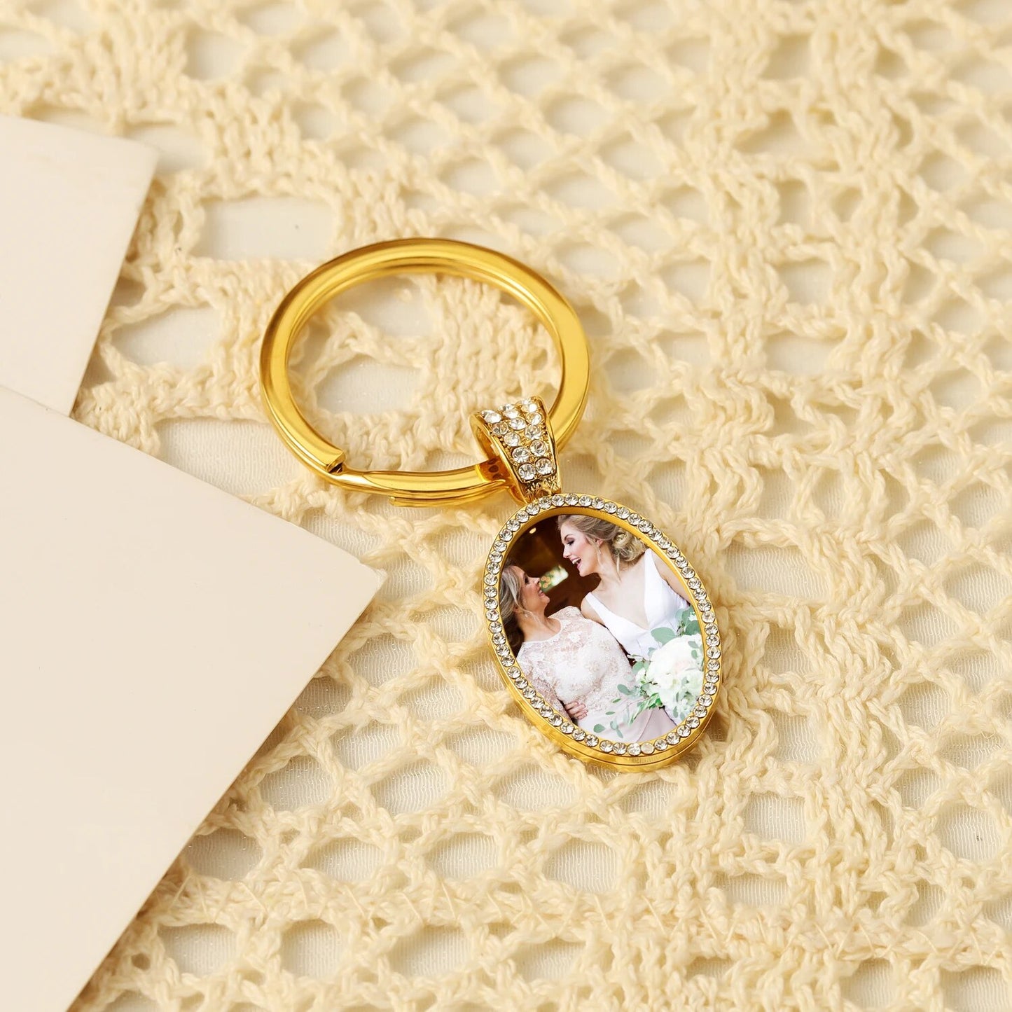 Custom Photo Key Chain Picture Jewelry 18k Gold Plated