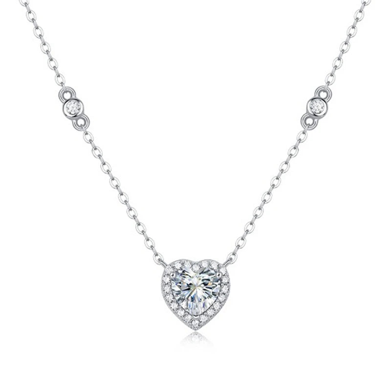 Love Heart 1.0ct Certified Moissanite Diamond Necklace Silver 925