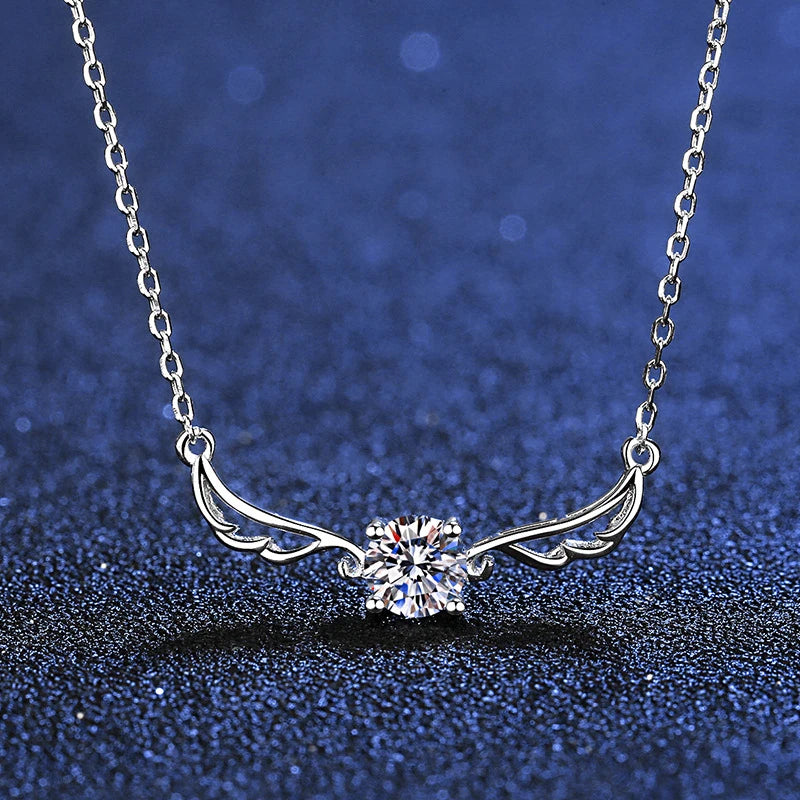 Angel's Wings 0.5CT D Color Moissanite Diamond Necklace S925 Sterling Silver