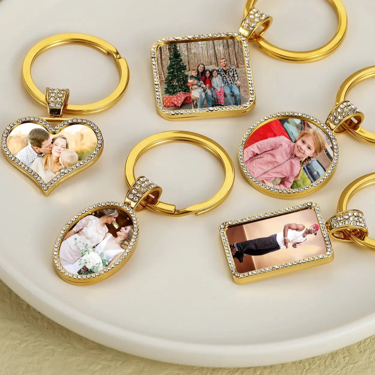 Custom Photo Key Chain Picture Jewelry 18k Gold Plated