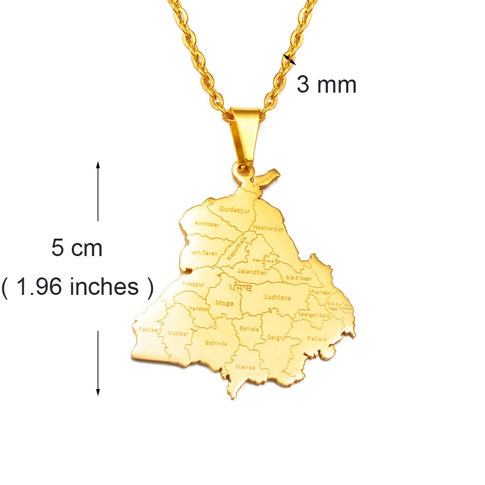 Punjab Map Pendant Necklace