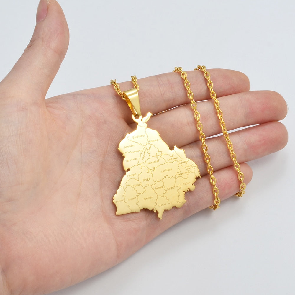 Punjab Map Pendant Necklace